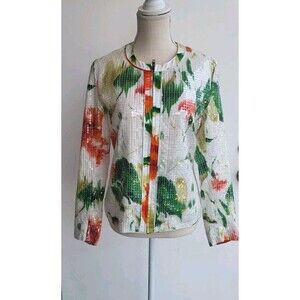 Chico's Giovanna Women's Shimmer Floral Sequin Multicolor Full Zip Jacket Size 0